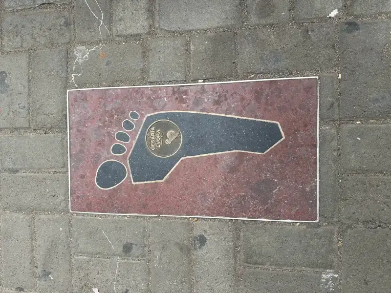 El "Paseo de la Fama" de Mindelo Placa en forma de huella del "Paseo de la Fama" donde puede leerse el nombre de Cesária Évora, una de las cosas que ver en Mindelo